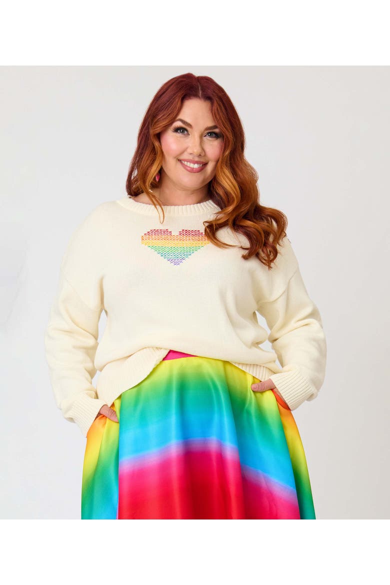 Plus Size Long Sleeve Sweater, Alternate, color, Beige w/ Rainbow Heart Print