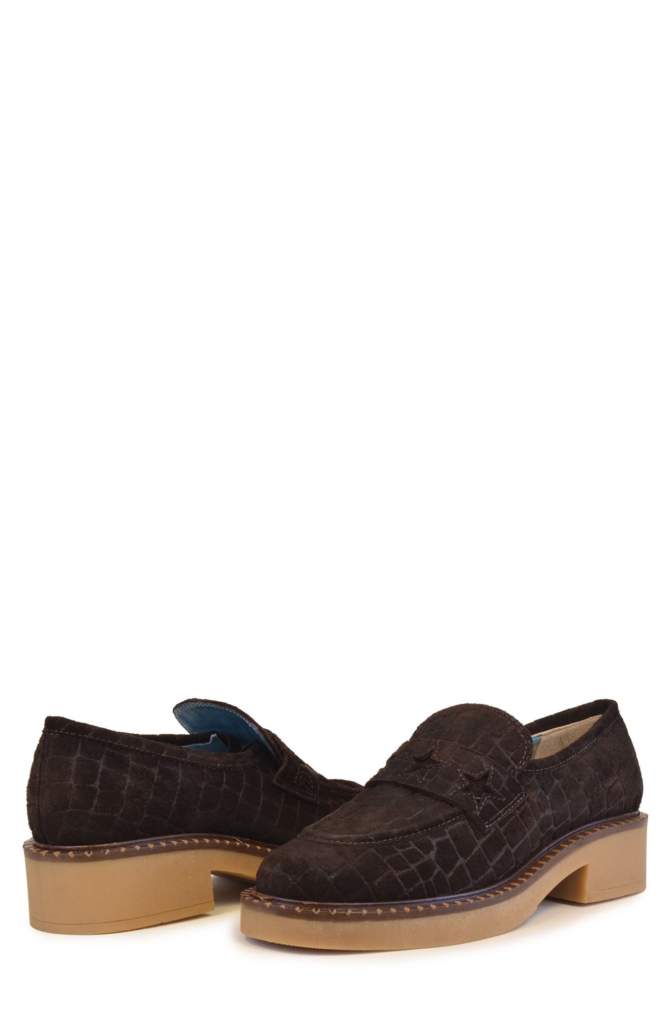 Valentina Rangoni Rina Croc Embossed Suede Penny Loafer, Alternate, color, 