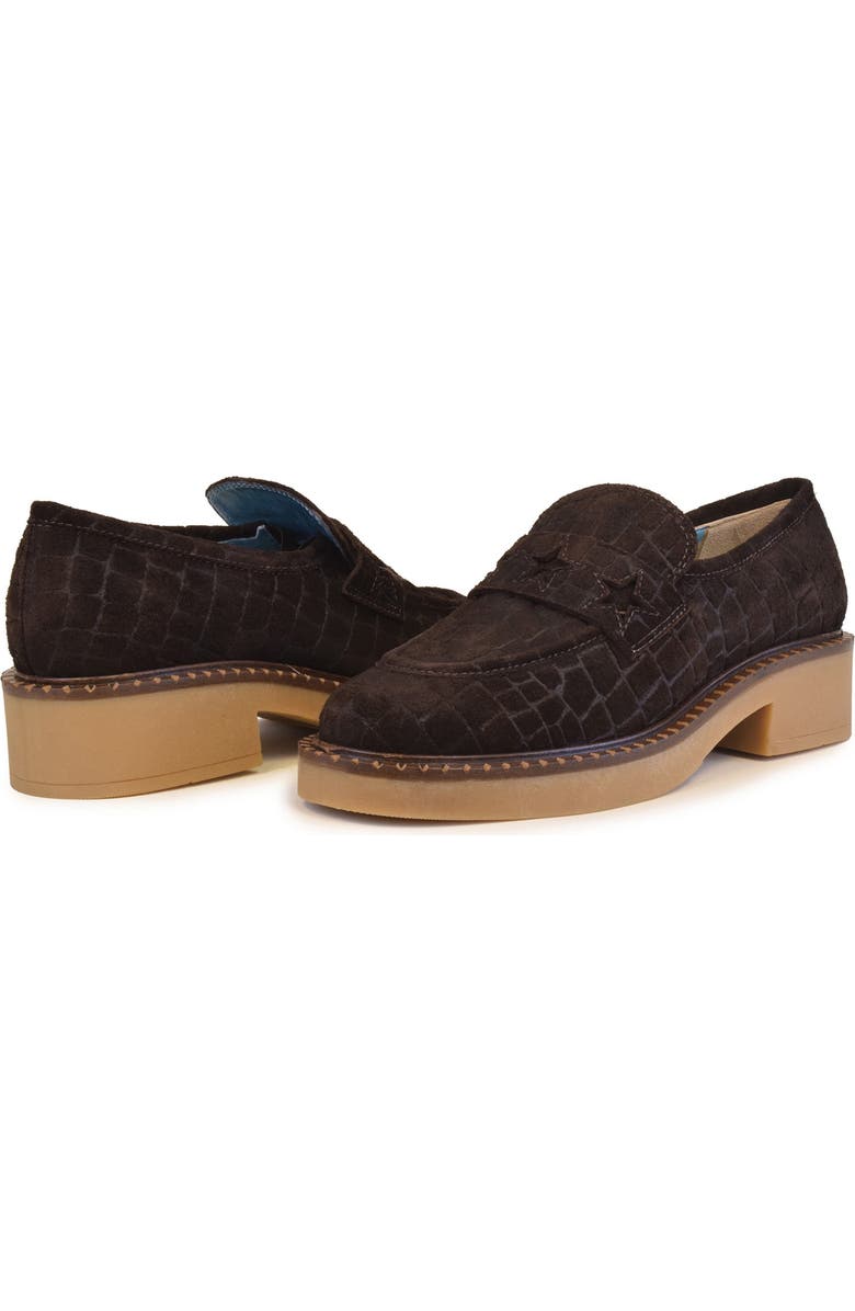 Valentina Rangoni Rina Croc Embossed Suede Penny Loafer, Alternate, color,