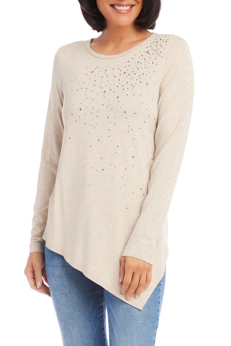 Embellished Asymmetric Top, Alternate, color, OATMEAL