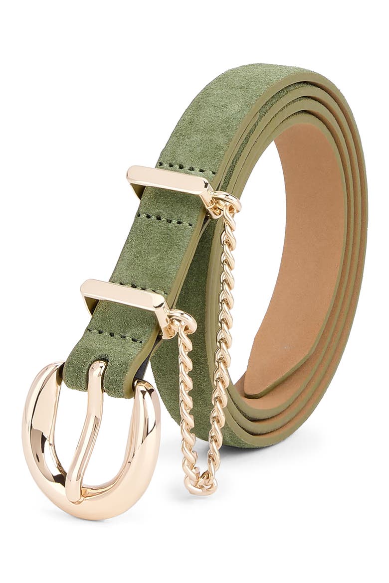 Chain Buckle Leather Belt, Alternate, color, OLIVINE