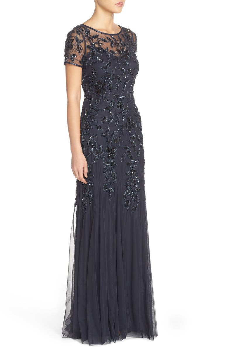 Adrianna Papell Floral Beaded Trumpet Gown, Alternate, color, 