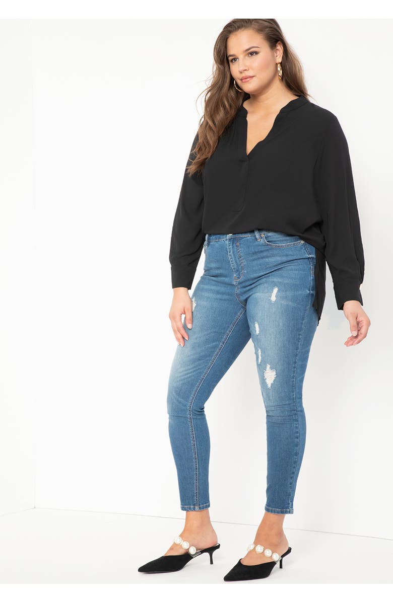 ELOQUII Mandarin Collar Tunic, Alternate, color, Tan