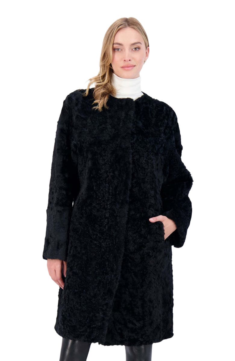 GORSKI Reversible Collarless Genuine Shearling Short Coat, Alternate, color, Black/Black