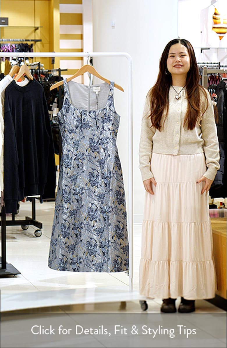 Stefani Metallic Floral Jacquard Midi Dress, sales video thumbnail