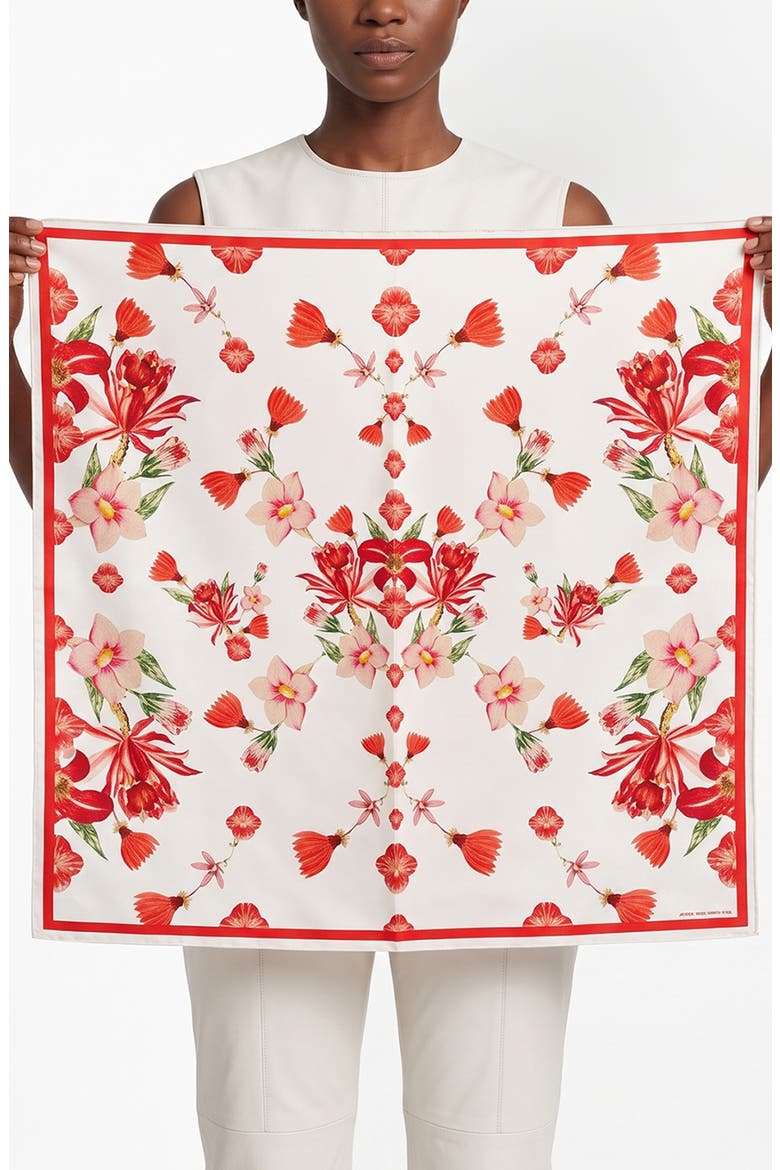 Coral Bloom Double Sided Silk Scarf, Alternate, color, Red