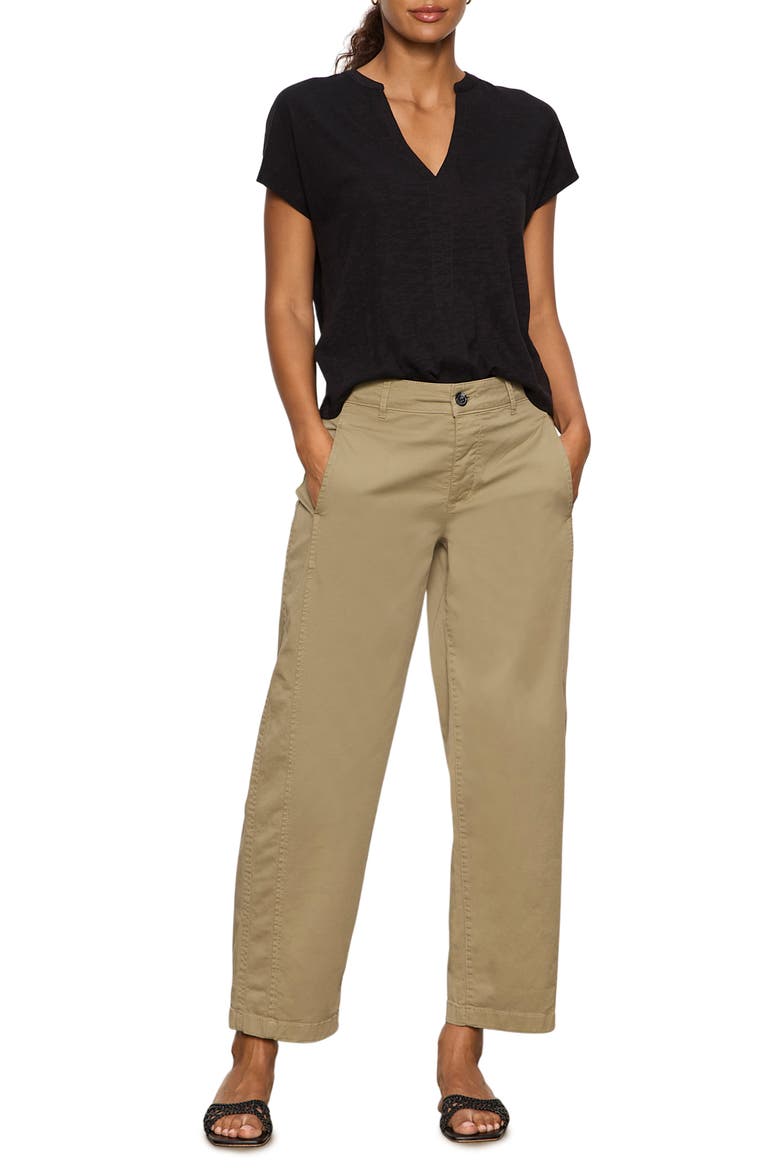 Organic Cotton Blend Split Neck T-Shirt, Alternate, color, BLACK