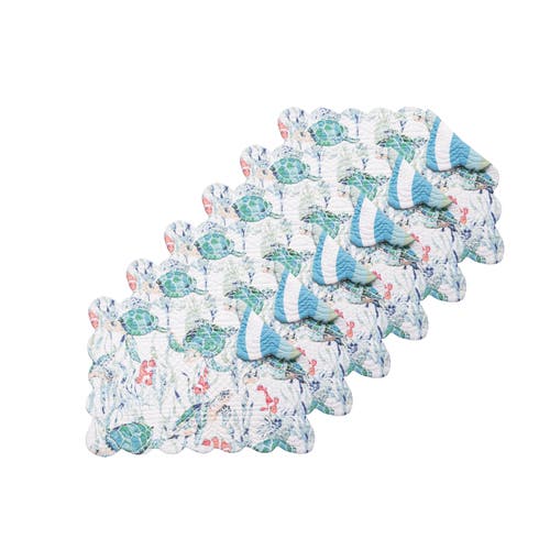 C & F Home C&f Home Sea Turtle Cove Placemats Set Of 6, 13" X 19" In White