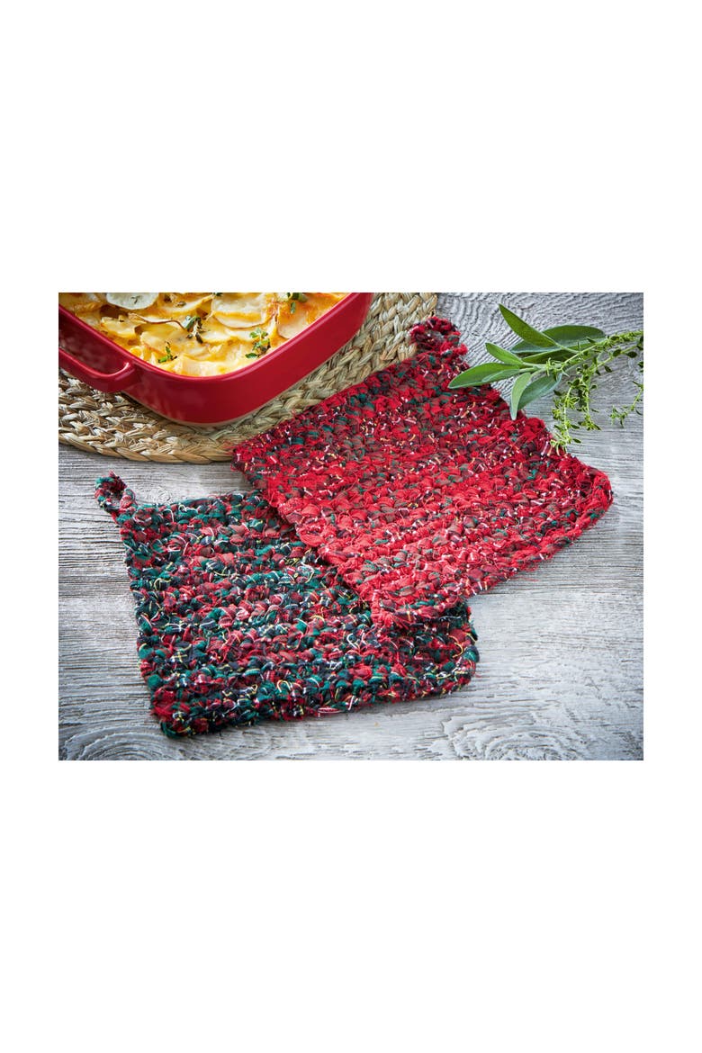 Chindi Crochet Plaid Potholder Trivet, Alternate, color, Green
