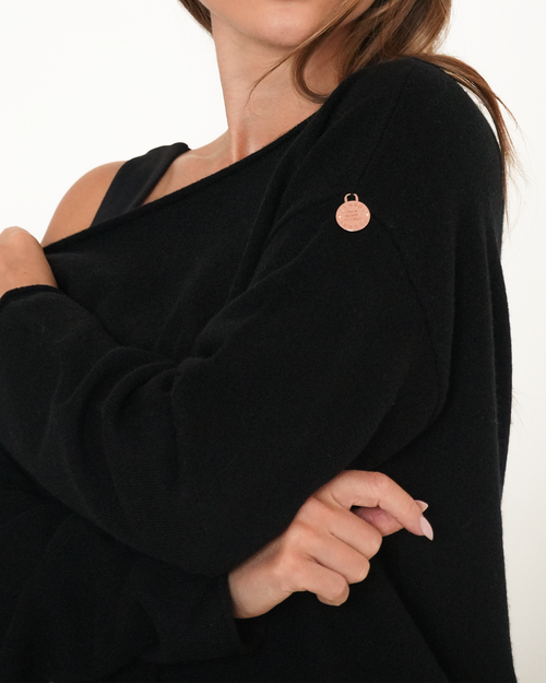 Rebody Active Romy Off Shoulder Cashmere Sweater In Black