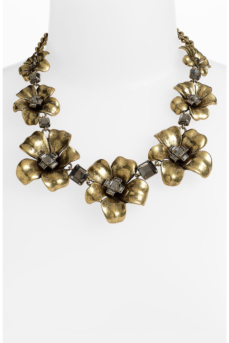 Flower Garland Necklace, Main, color, BRASS OX/ CLEAR