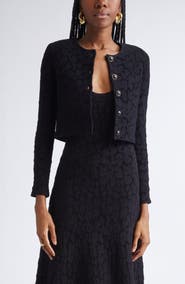 ST. JOHN Leopard Jacquard Crop Cardigan Jacket