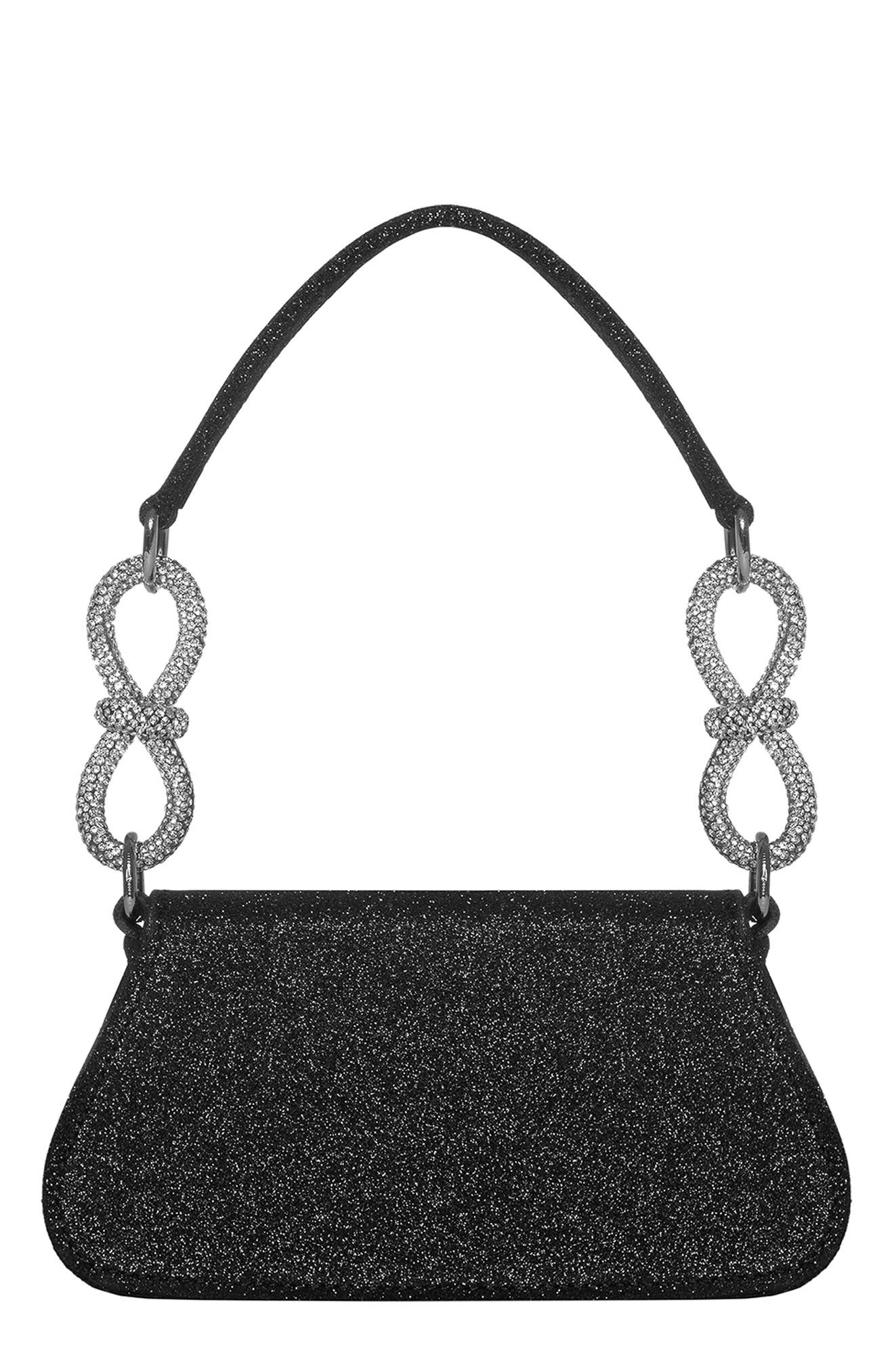 Mach & Mach Medium Carrie Crystal Flower Glitter Shoulder Bag, Alternate, color, 