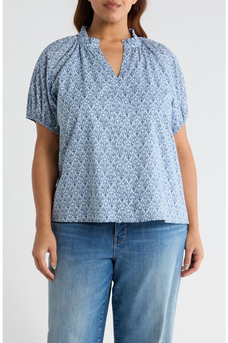 Lena Floral Puff Sleeve Top, Main, color, BLUE-WHITE