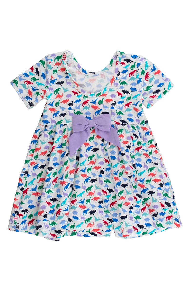 RuffleButts Knit Short Sleeve Twirl Dress, Alternate, color, Dino Roar