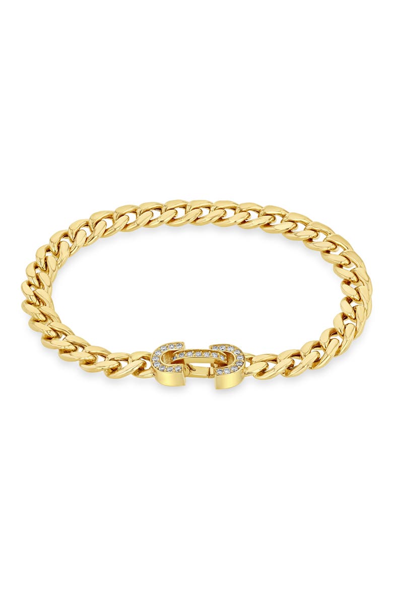 Vintage Pavé Diamond Horsebit Link Large Curb Chain Bracelet, Main, color, 14K YELLOW GOLD