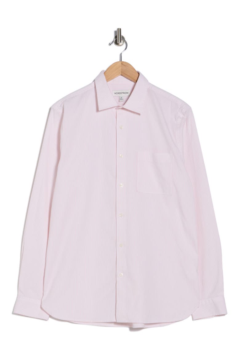 Pinstripe Oxford Button-Up Shirt, Alternate, color, PINK SEPIA SIMPLE STRIPE