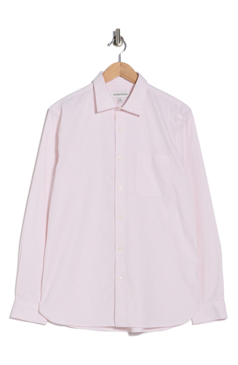 Nordstrom Pinstripe Oxford Button-Up Shirt, Alternate, color, Pink Sepia Simple Stripe