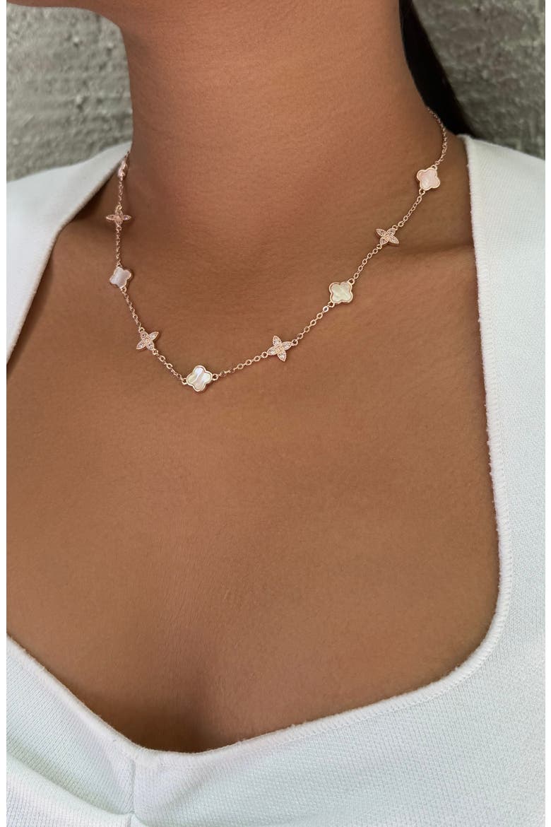 Mother of Pearl Station Necklace, Alternate, color, WHITE