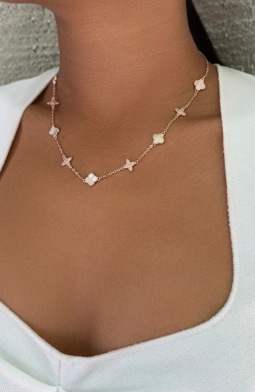 Adornia 14k Rose Gold Plated Mixed Mother Of Pearl And Cz Clover Station Necklace In Gold