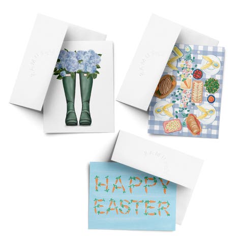 Easter/Spring Assorted Greeting Card Pack (3ct) "Rain Boots, Easter Carrots, Easter Brunch"