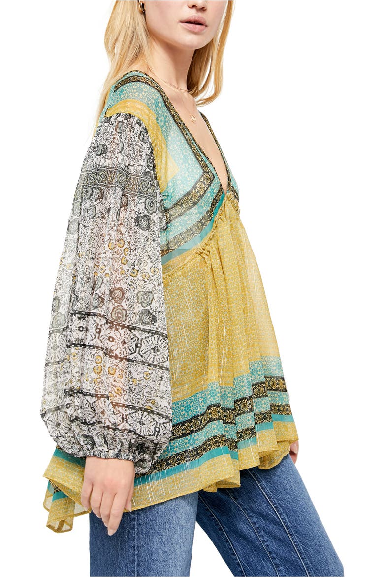 Aliya Long Sleeve Print Tunic, Alternate, color, TOBACCO FLOWER