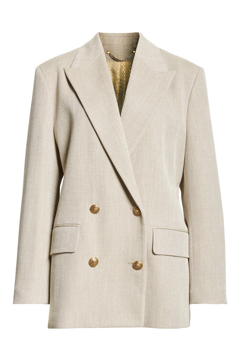 Double Breasted Herringbone Blazer, Main, color, DARK OLIVE/ VINTAGE WHITE