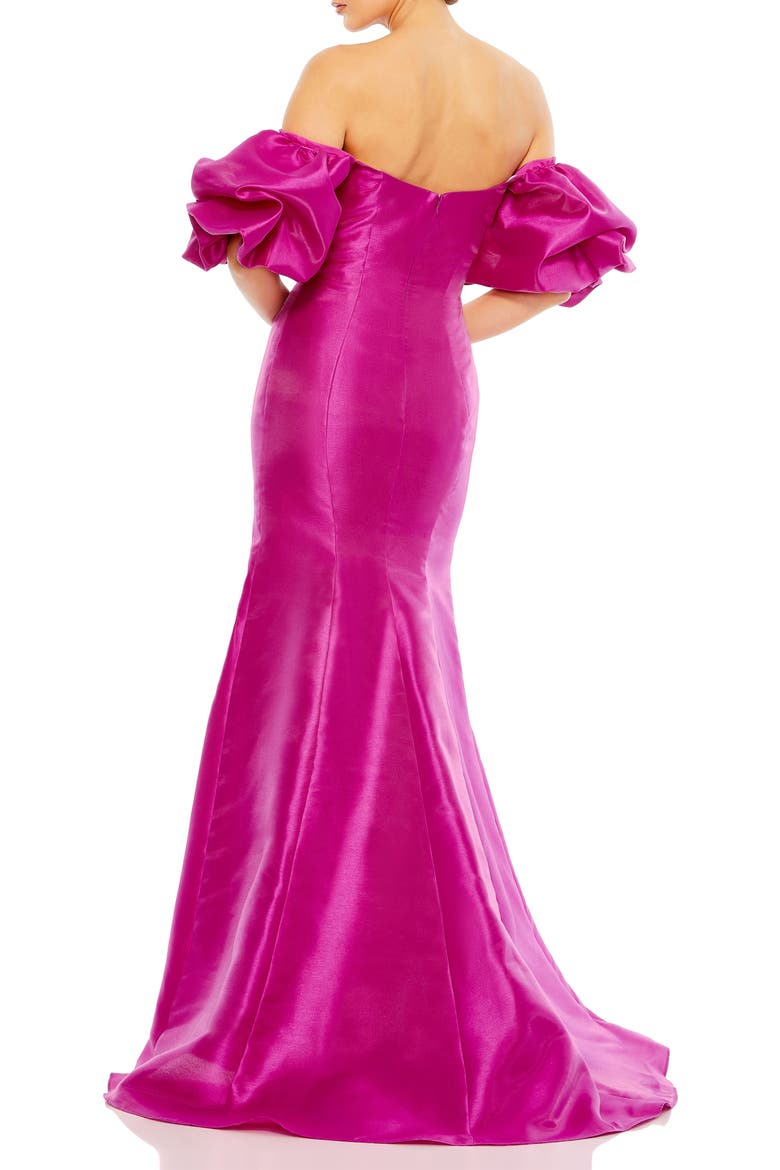 Women's Sweetheart Off The Shoulder Puff Sleeve Gown, Alternate, color, FUCHSIA