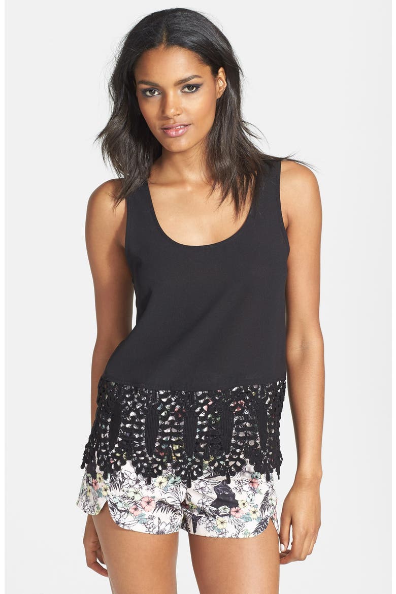 Crochet Hem Tank, Main, color, BLACK