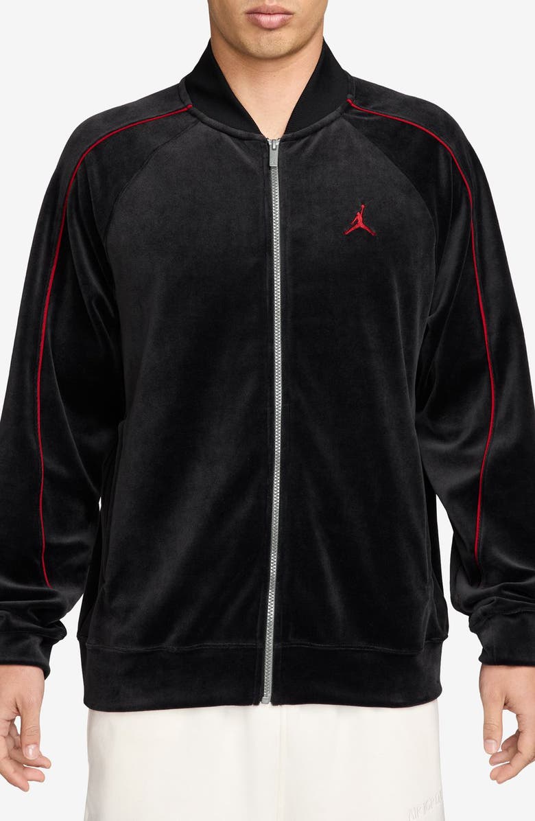 Jordan Jumpman Embroidered Velour Track Jacket, Main, color, Black/ Gym Red