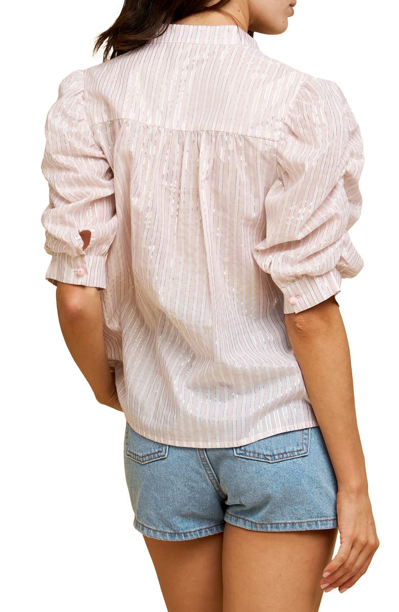 CIEBON Afina Metallic Puff Sleeve Shirt, Alternate, color, Blush