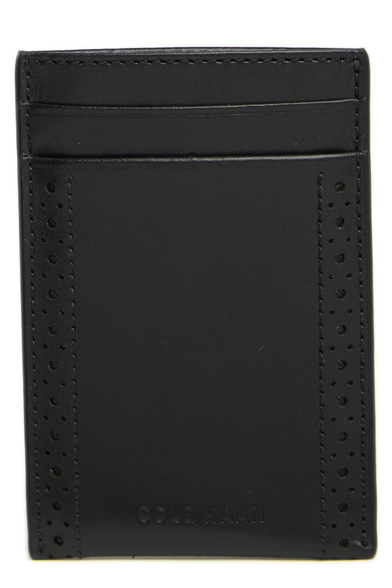 Brogue Card Case, Main, color, BLACK