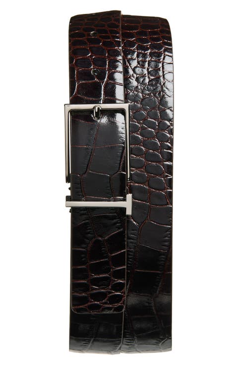 T Loop Croc Embossed Patent Leather Belt