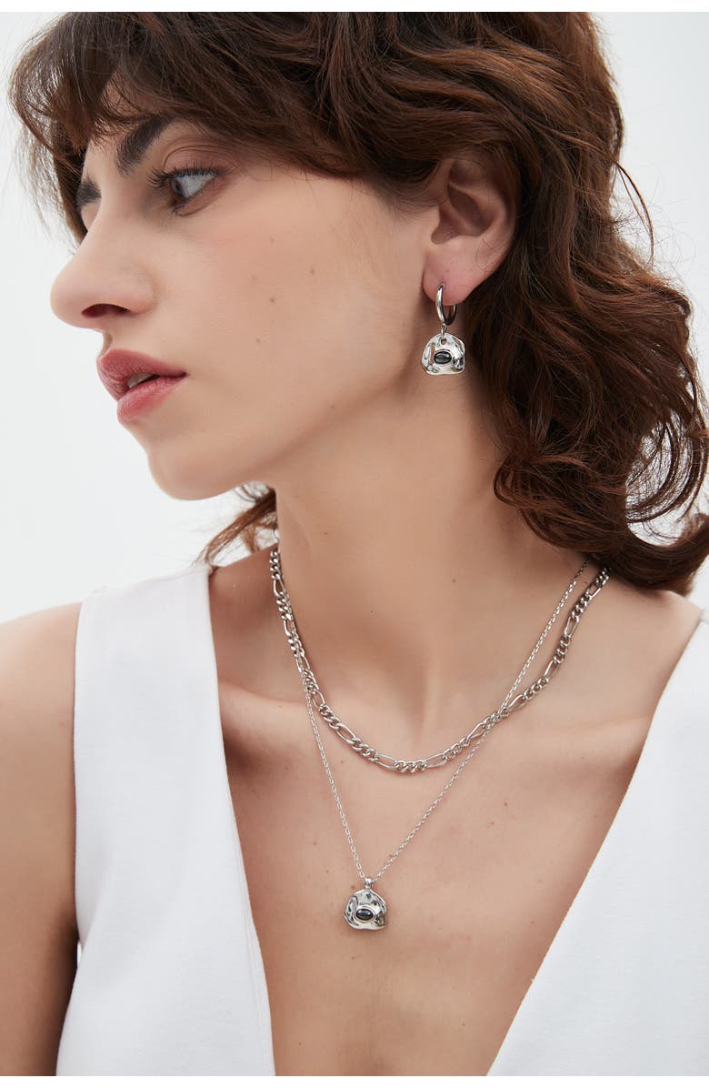 Classicharms Aria Gemstone Hoop Drop Earrings, Alternate, color, Silver/Noir Black