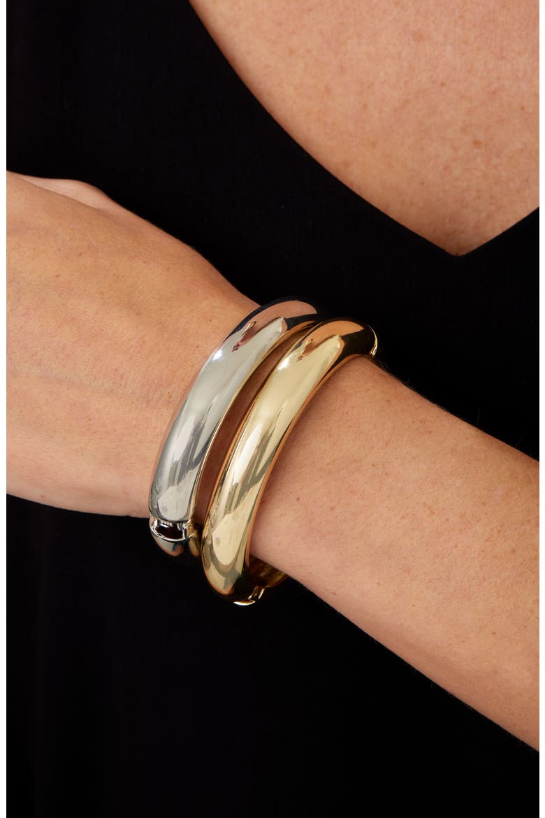 Set of 2 Bangle Bracelets, Alternate, color, TWO TONE