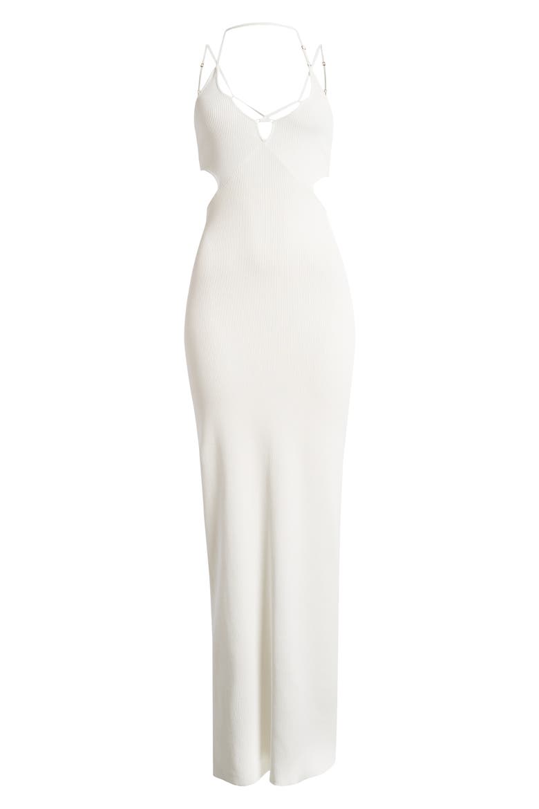 Strappy Cutout Rib Midi Dress, Alternate, color, WHITE
