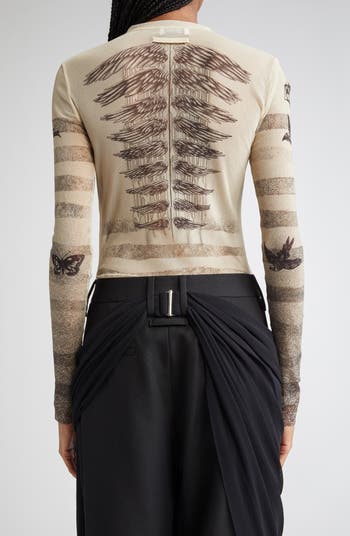 Tシャツ・カットソー JEAN PAUL GAULTIER FEATHERS MARINIERE TOP Jean Paul Gaultier Tattoo Mariniere Mesh Long-Sleeve Top