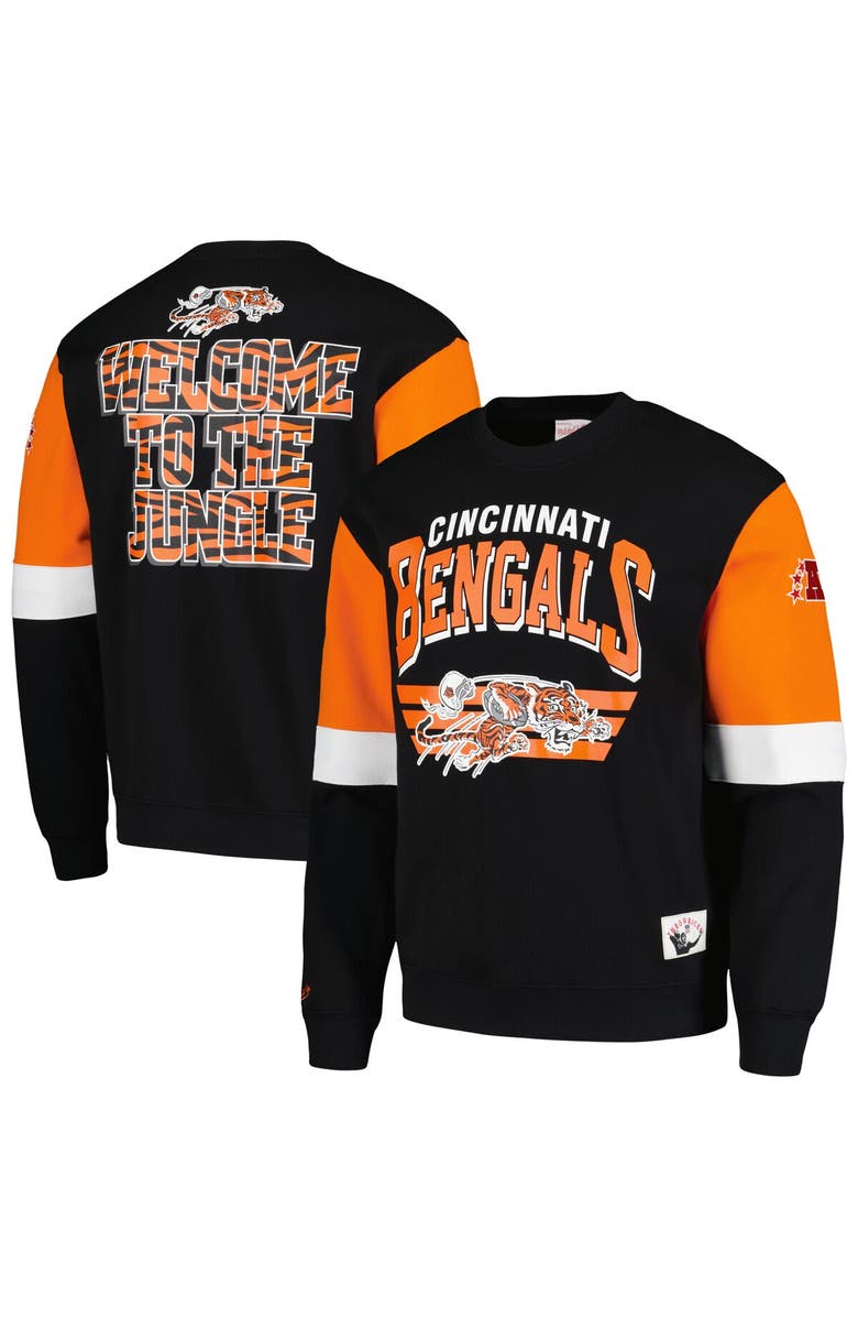 Mitchell & Ness Men's Mitchell & Ness Black Cincinnati Bengals Gridiron Classics Allover 3.0 Pullover Sweatshirt, Alternate, color, 