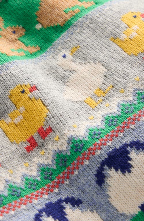Mini Boden Kids' Animal Fair Isle Crewneck Sweater In Grey Marl Easter