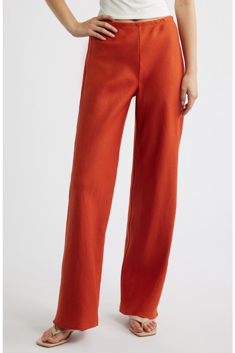 Gale High Waist Linen Pants, Main, color, CHILI MANGO