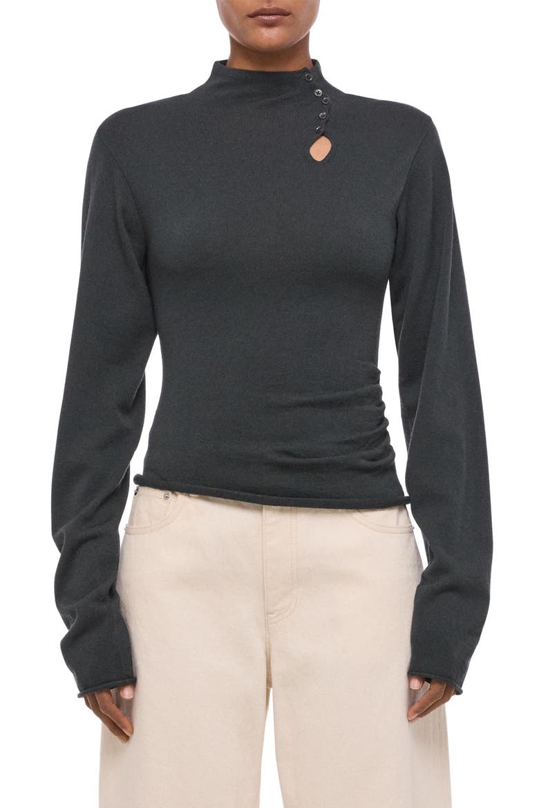Cutout Wool Blend Rib Sweater, Main, color, FOREST NIGHT