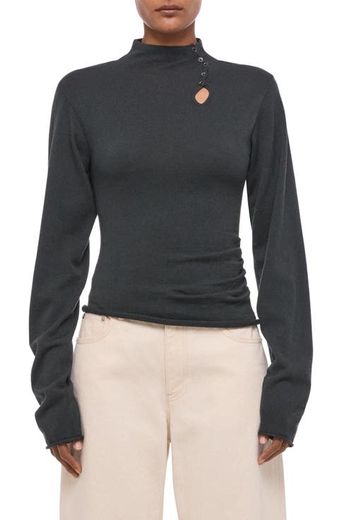 Cutout Wool Blend Rib Sweater