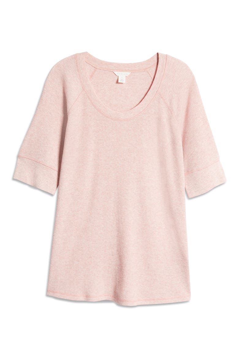 Elbow Sleeve Waffle Top, Alternate, color, PINK HEATHER