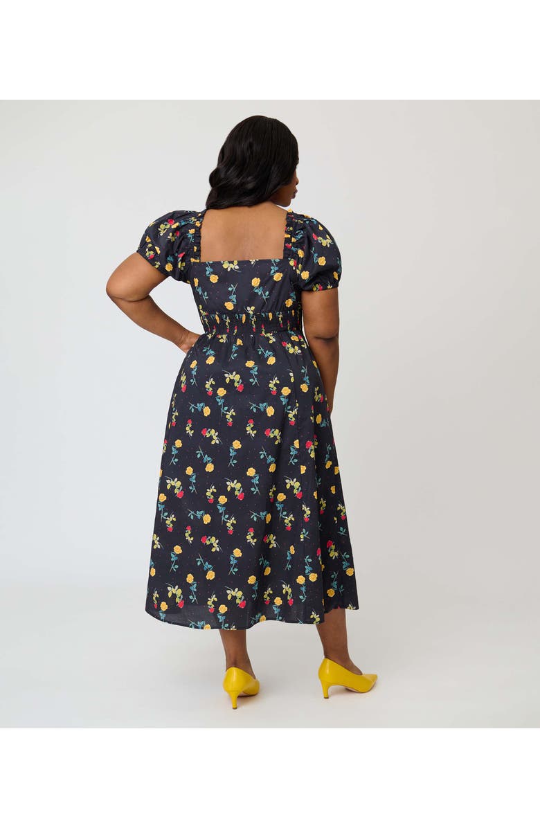 Unique Vintage Plus Size Sweetheart Midi Dress, Alternate, color, Black Floral Print