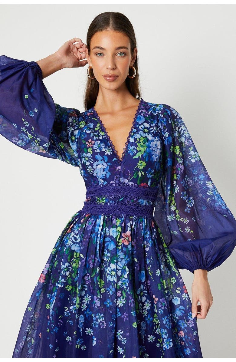 Coast Organza Floral Lace Trim Midaxi Dress, Alternate, color, Navy