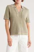 Adrianna Papell Frayed Edge Johnny Collar Polo