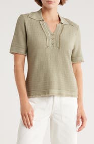 Adrianna Papell Frayed Edge Johnny Collar Polo