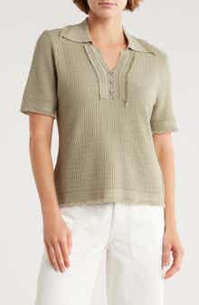 Adrianna Papell Frayed Edge Johnny Collar Polo