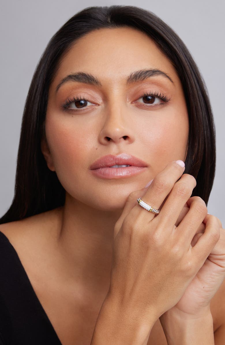 LAGOS 'Caviar' Stacking Ring, Alternate, color, White/ Gold