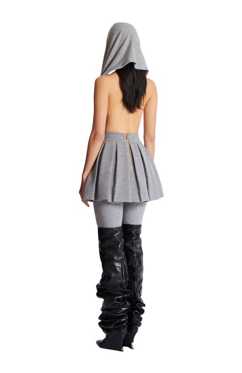 Balmain Short Pleated Cotton Knit Skirt In Gray